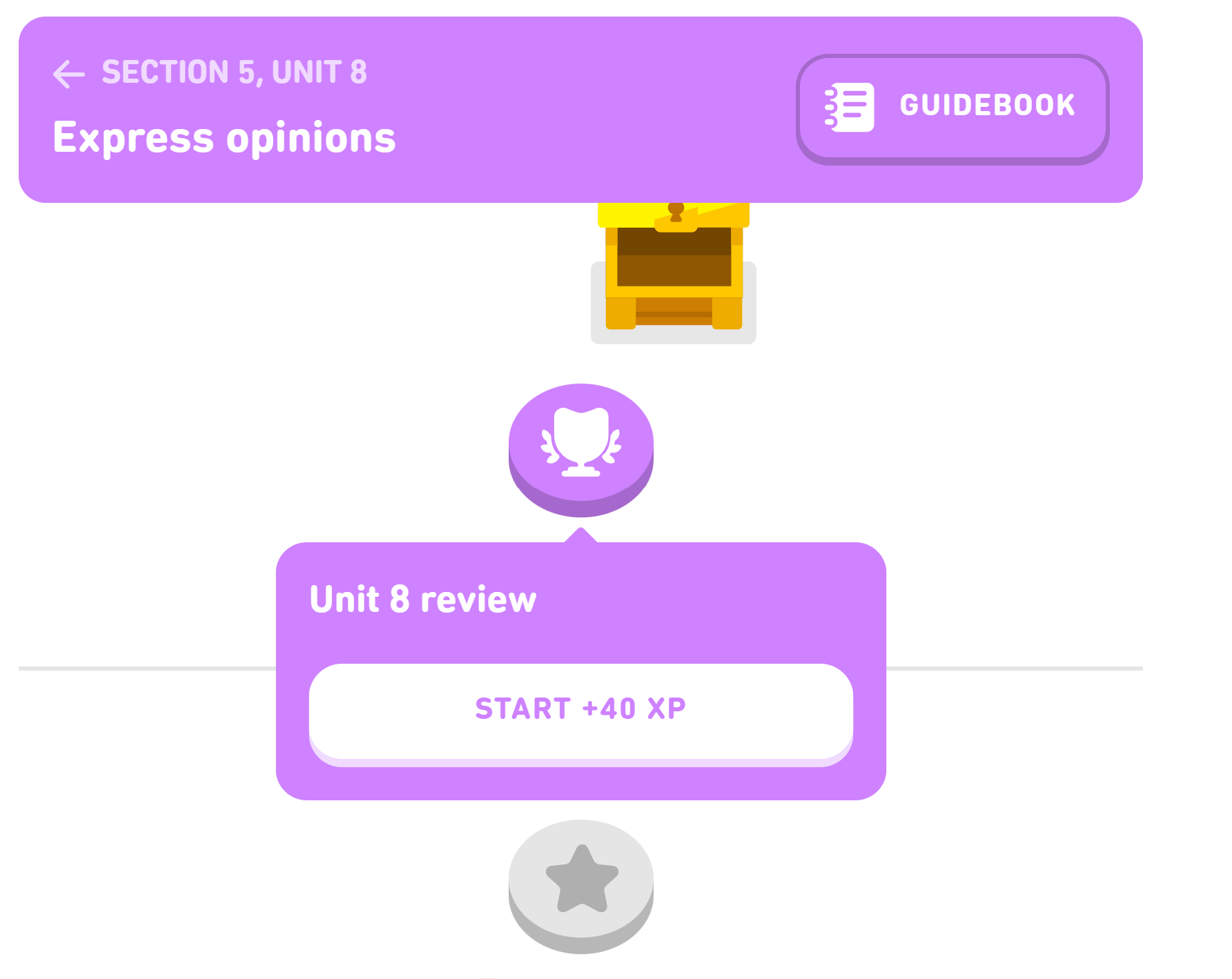 Скриншот Duolingo с выбором Unit Review