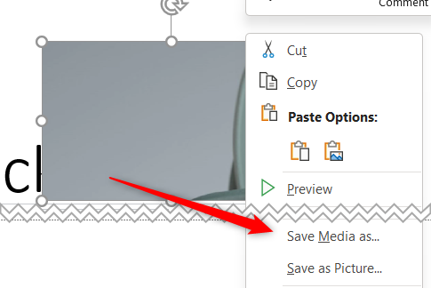 Опция «Сохранить медиа как» для извлечения видео из слайда