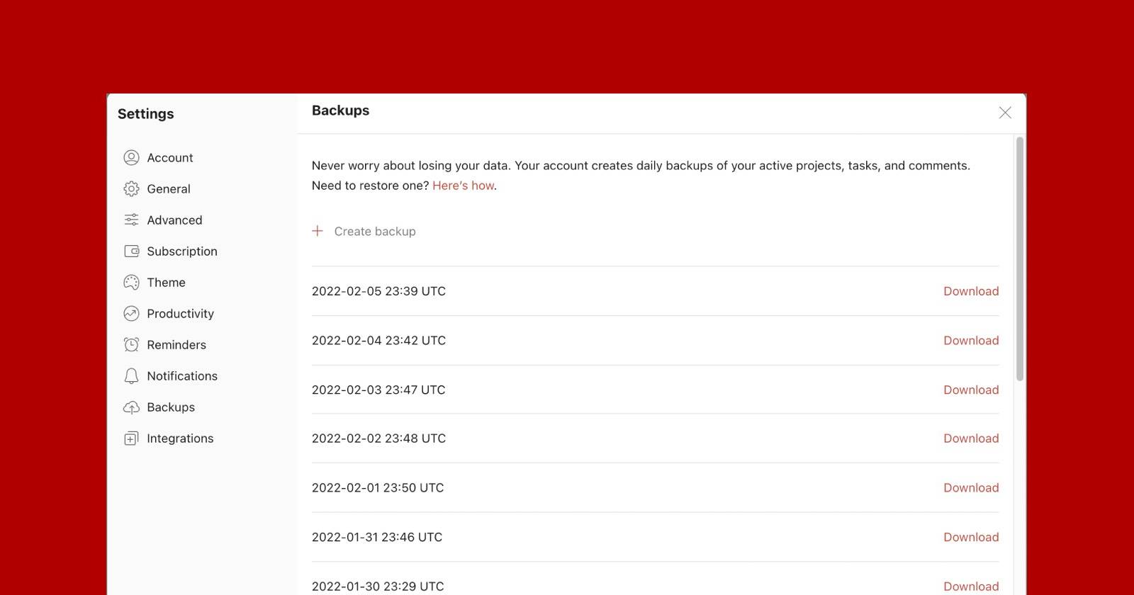 Как скачать и восстановить резервную копию Todoist