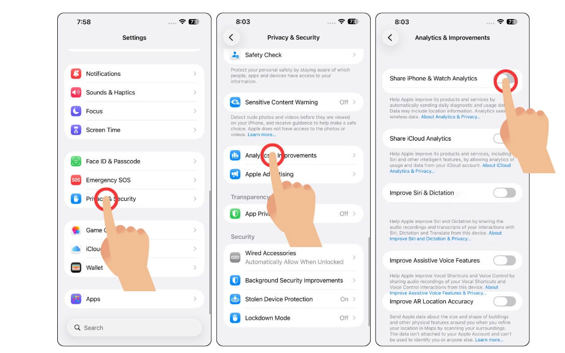 Настройки аналитики и улучшений на iPhone