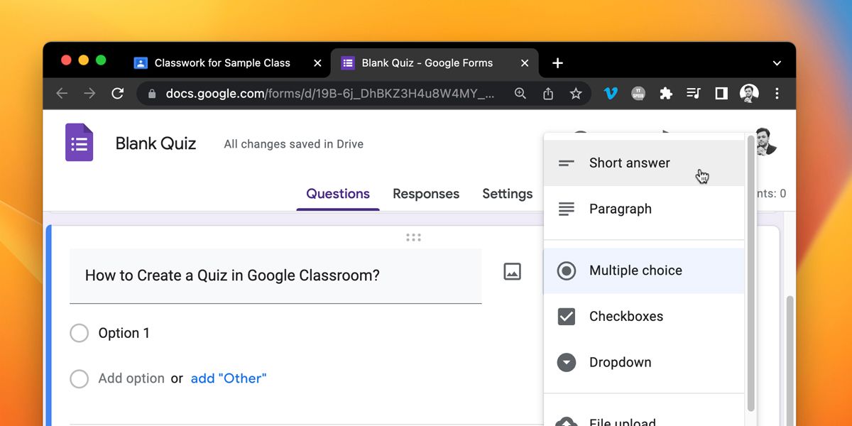 Выбор типа ответа