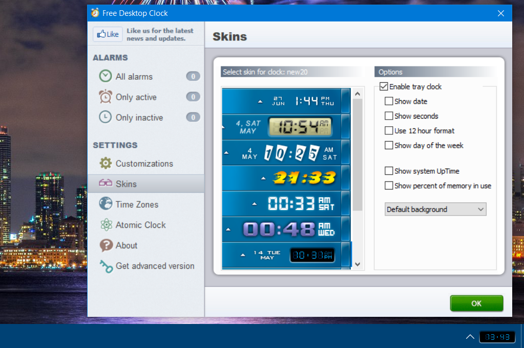 Скины Free Desktop Clock, список вариантов