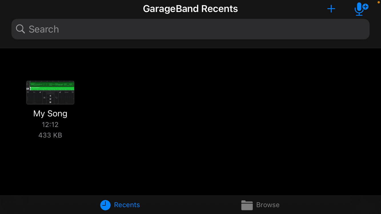 Главный экран приложения GarageBand на iPhone