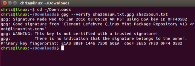 Результат проверки подписи GPG