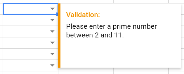 Подсказка проверки данных, всплывающая при клике