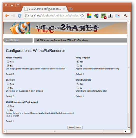Параметры шаблонов и рендеринга в VLC-Share