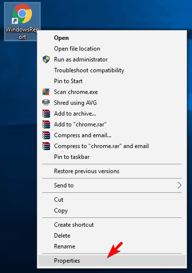 Свойства ярлыка Chrome
