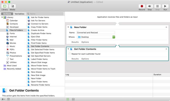 Получить содержимое папки в Automator