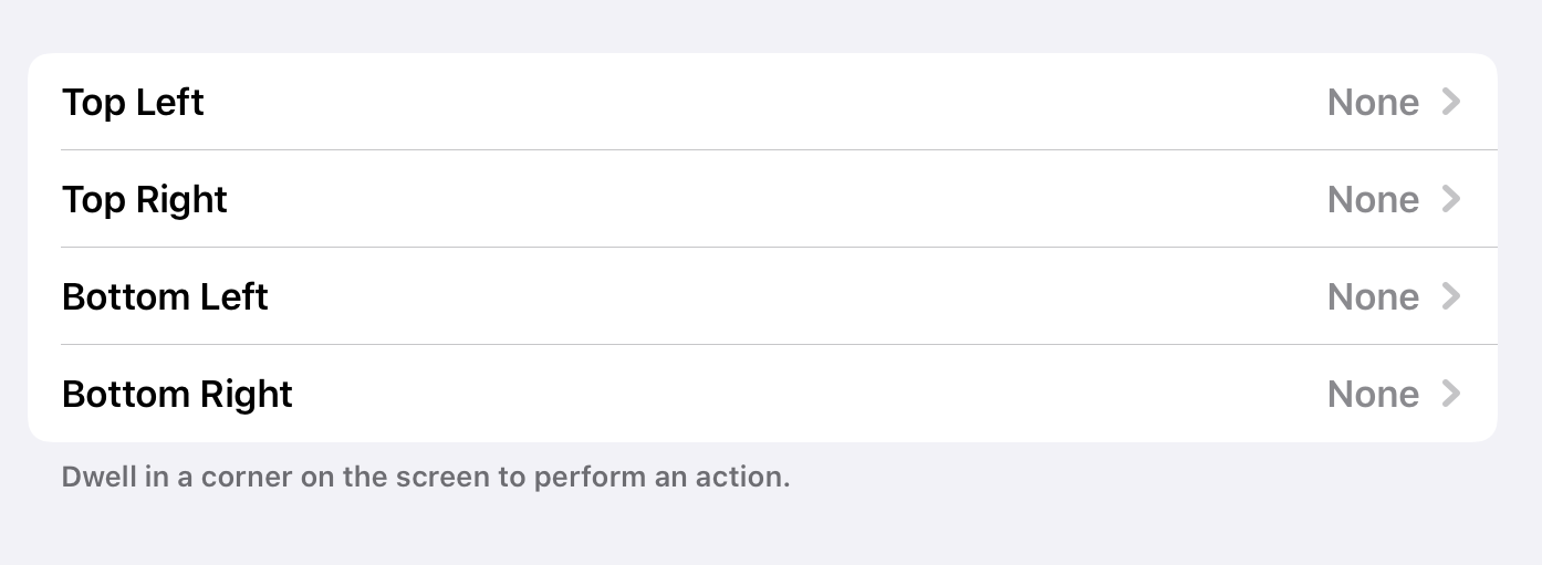 настройка Hot Corners — выбор угла и действия