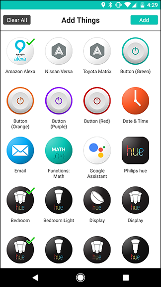 Добавленные устройства на экране Things
