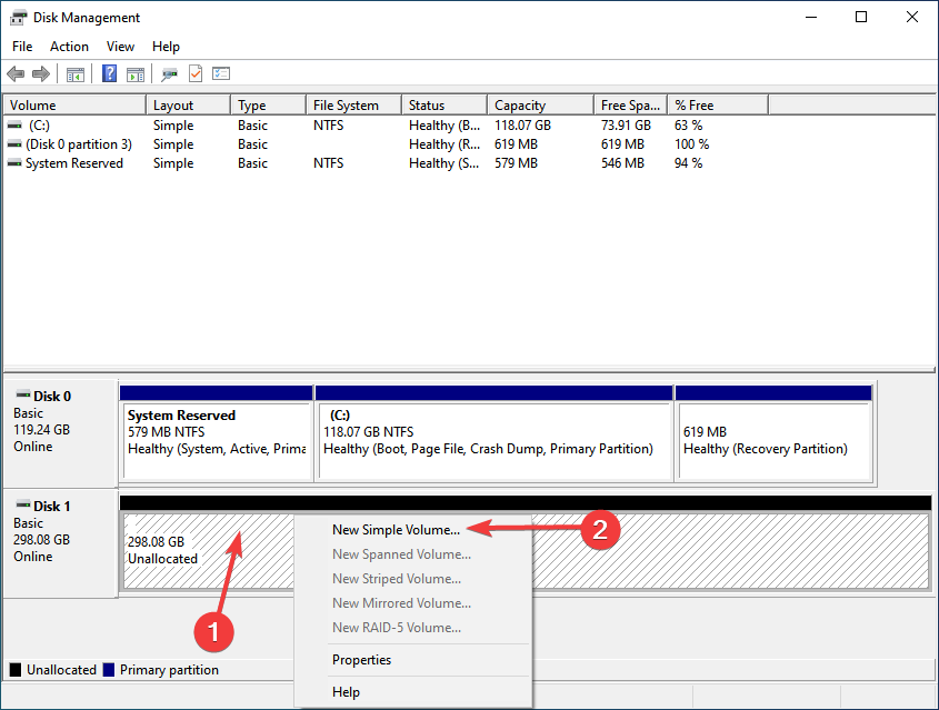 Создание нового простого тома