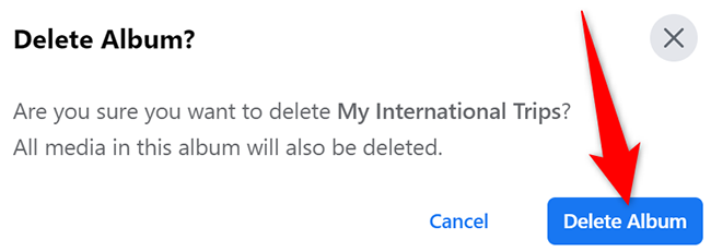 Подтверждение удаления альбома — кнопка 