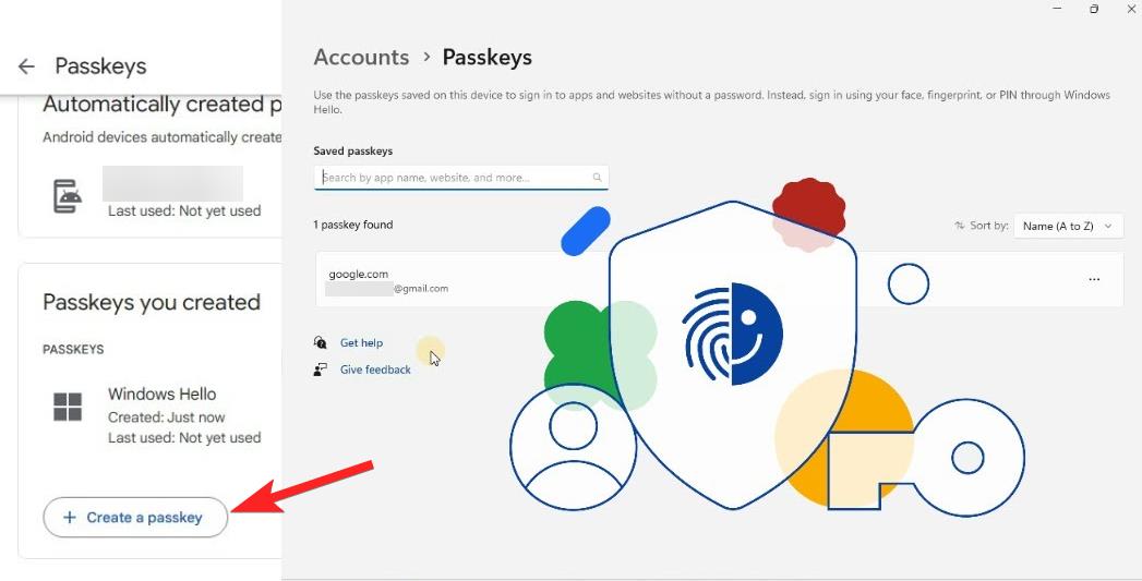 Кнопка создания Passkey в Windows 11