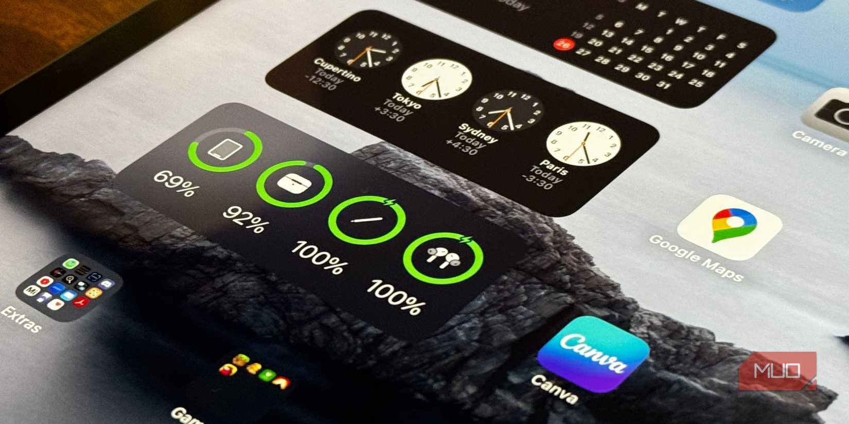 Виджет батареи iPad, показывающий процент заряда
