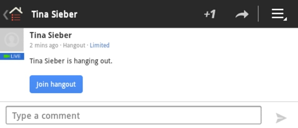 Уведомление о приглашении в хэнгаут в Google+