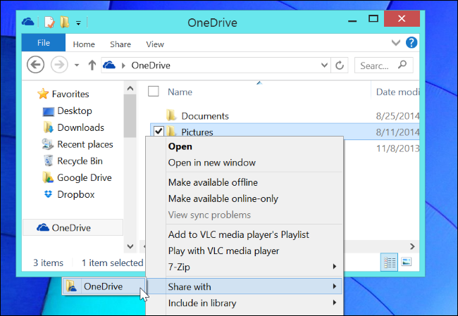 Поделиться папкой OneDrive из Проводника Windows 8.1