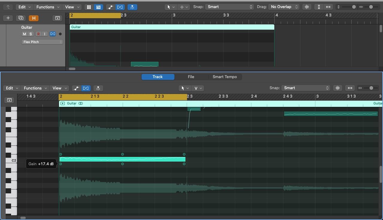 Параметр Gain в Flex Pitch внутри Logic Pro X