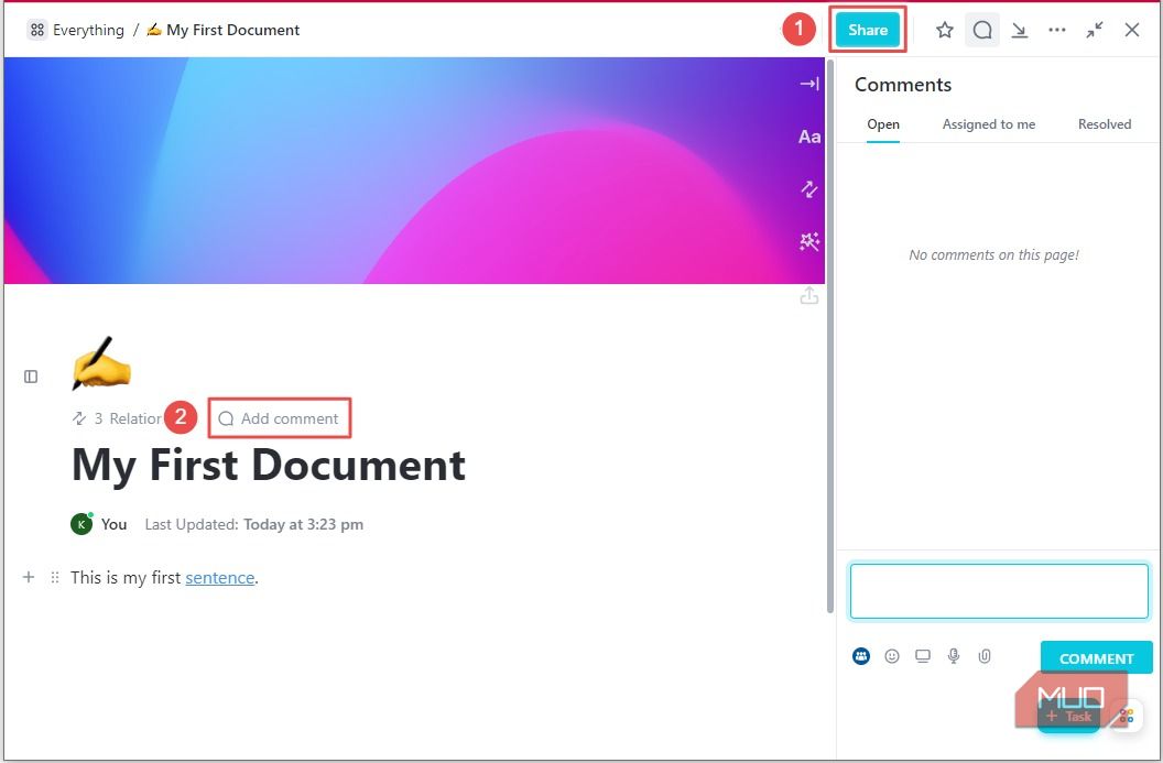 Совместная работа в ClickUp Docs