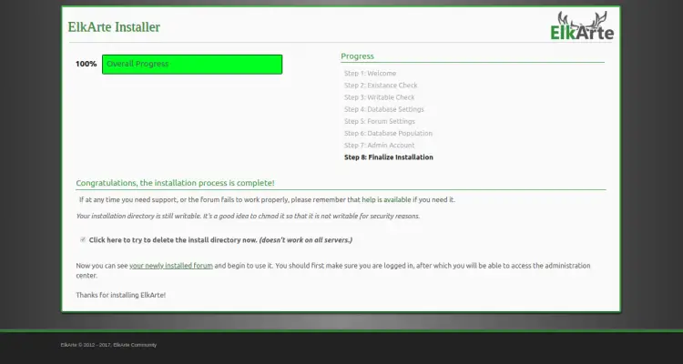 Финализация установки ElkArte