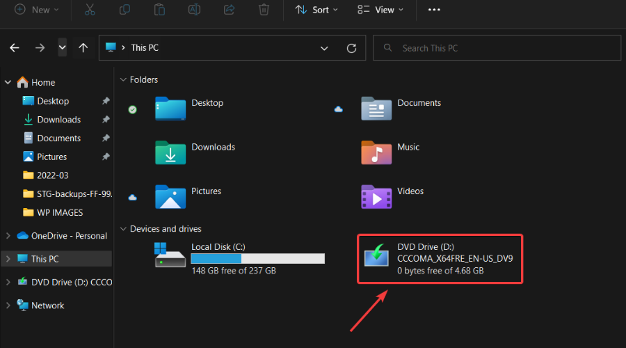 Запуск установщика Windows 11 с ISO