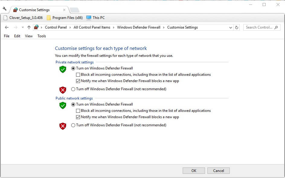 Выключение брандмауэра