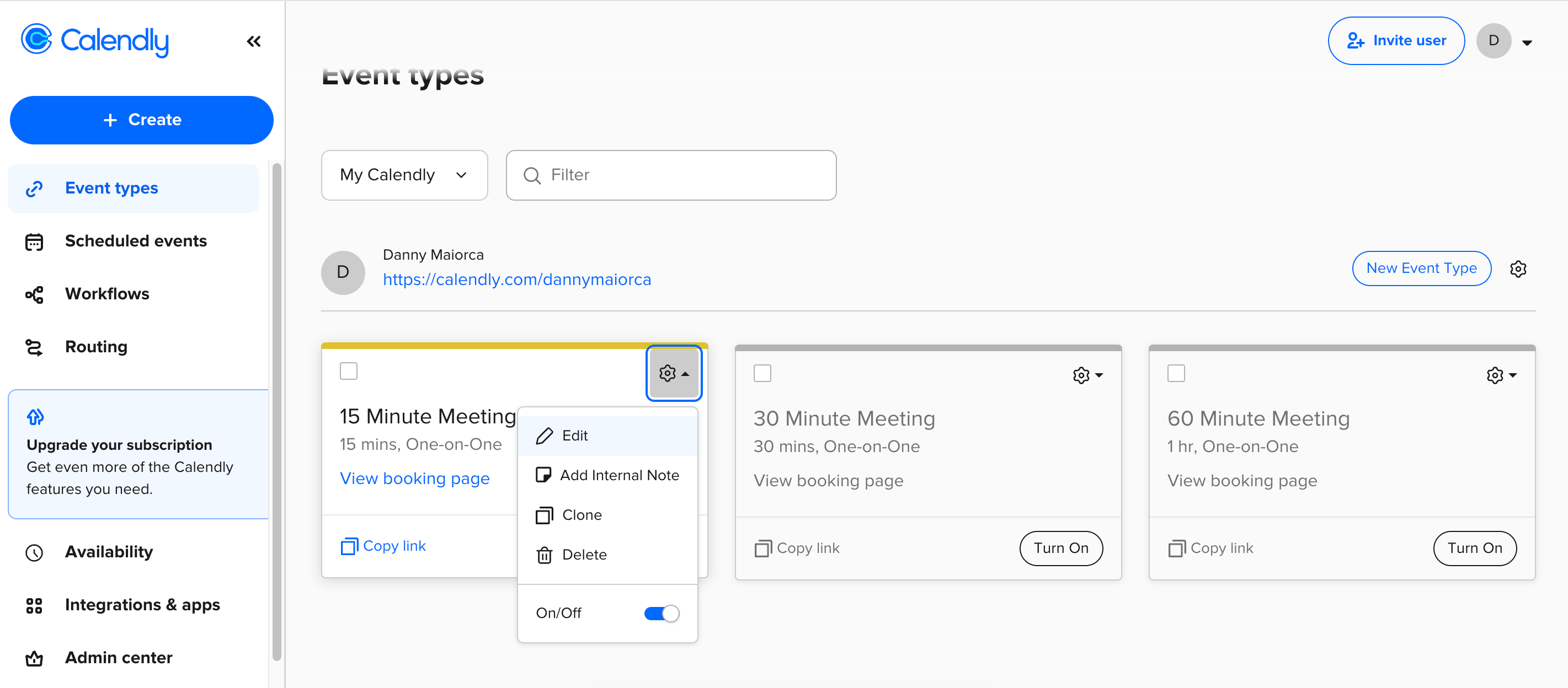 Редактирование события в Calendly для настройки длительности и названия