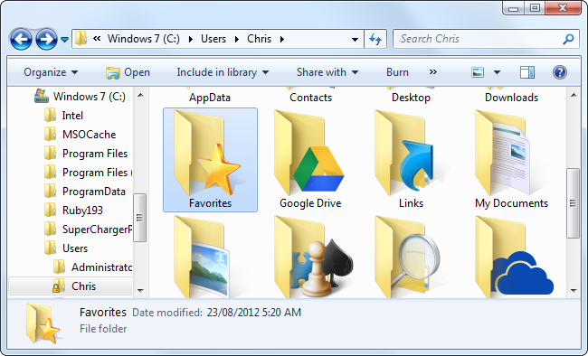 Папка 'Избранное' в Проводнике Windows