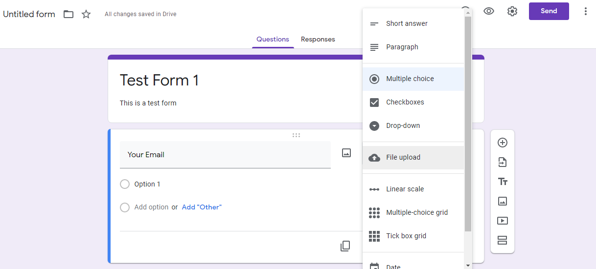 Примеры полей: короткий ответ, множественный выбор