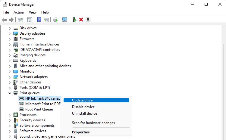 Опция обновления драйвера в Windows