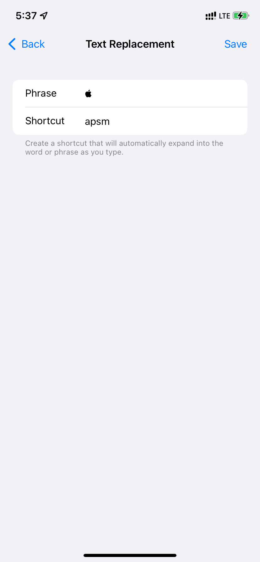 Логотип Apple как фраза для текстовой замены