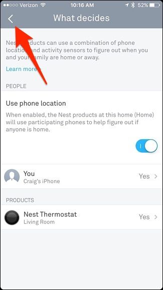 Экран назад в настройках