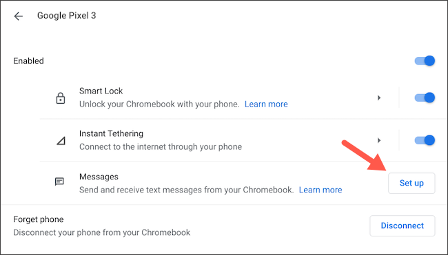 Настройка Android Messages на Chromebook