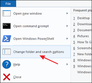Меню Файл → Изменить параметры папок и поиска