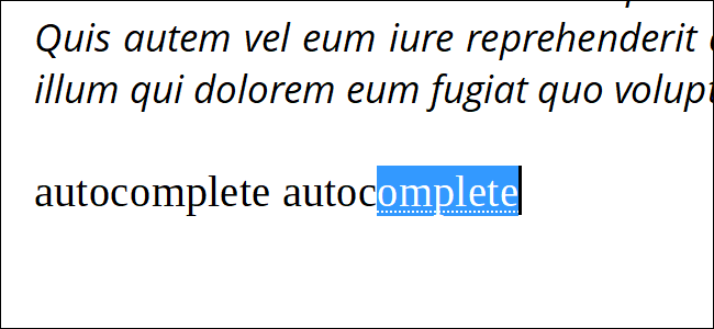 Подсвеченное автозавершённое слово в документе Writer