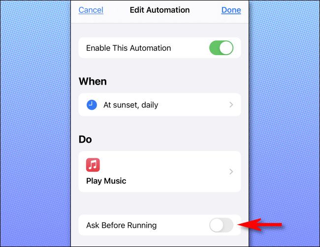 In the Automation overview, turn