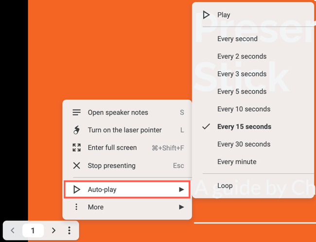 Выбор AutoPlay в Google Slides
