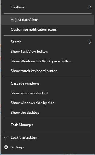 Параметры даты и времени в Windows 10