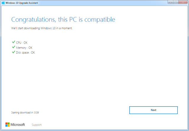Окно Windows 10 Upgrade Assistant — проверка совместимости