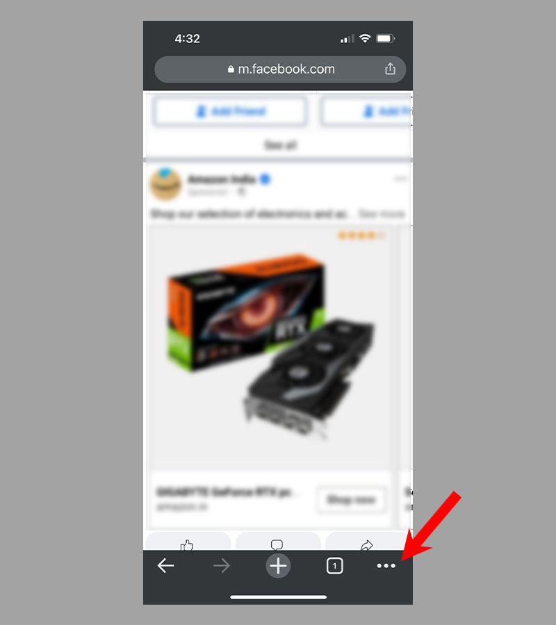меню Chrome на iOS с опцией Request desktop site