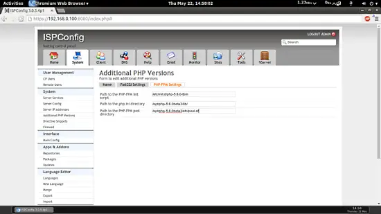 Настройки PHP-FPM в ISPConfig