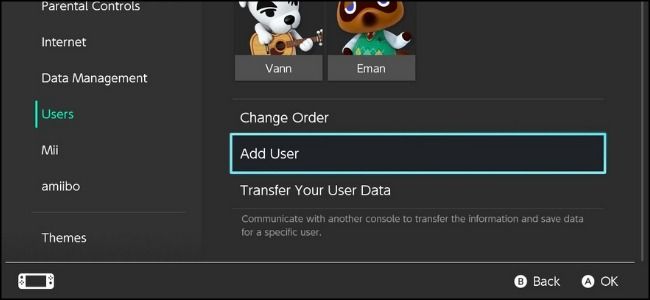 Добавление пользователя на Nintendo Switch