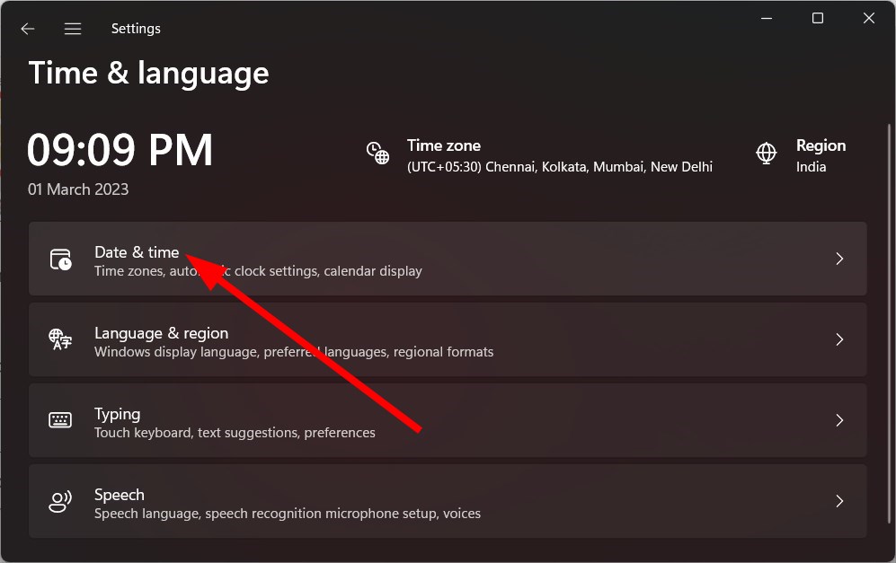 Раздел Дата и время в параметрах Windows