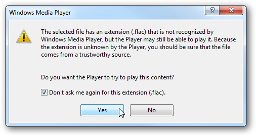 Диалог открытия FLAC в WMP