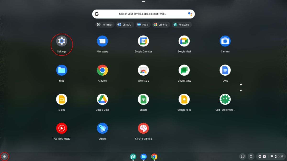 Поиск Настроек в меню приложений Chromebook