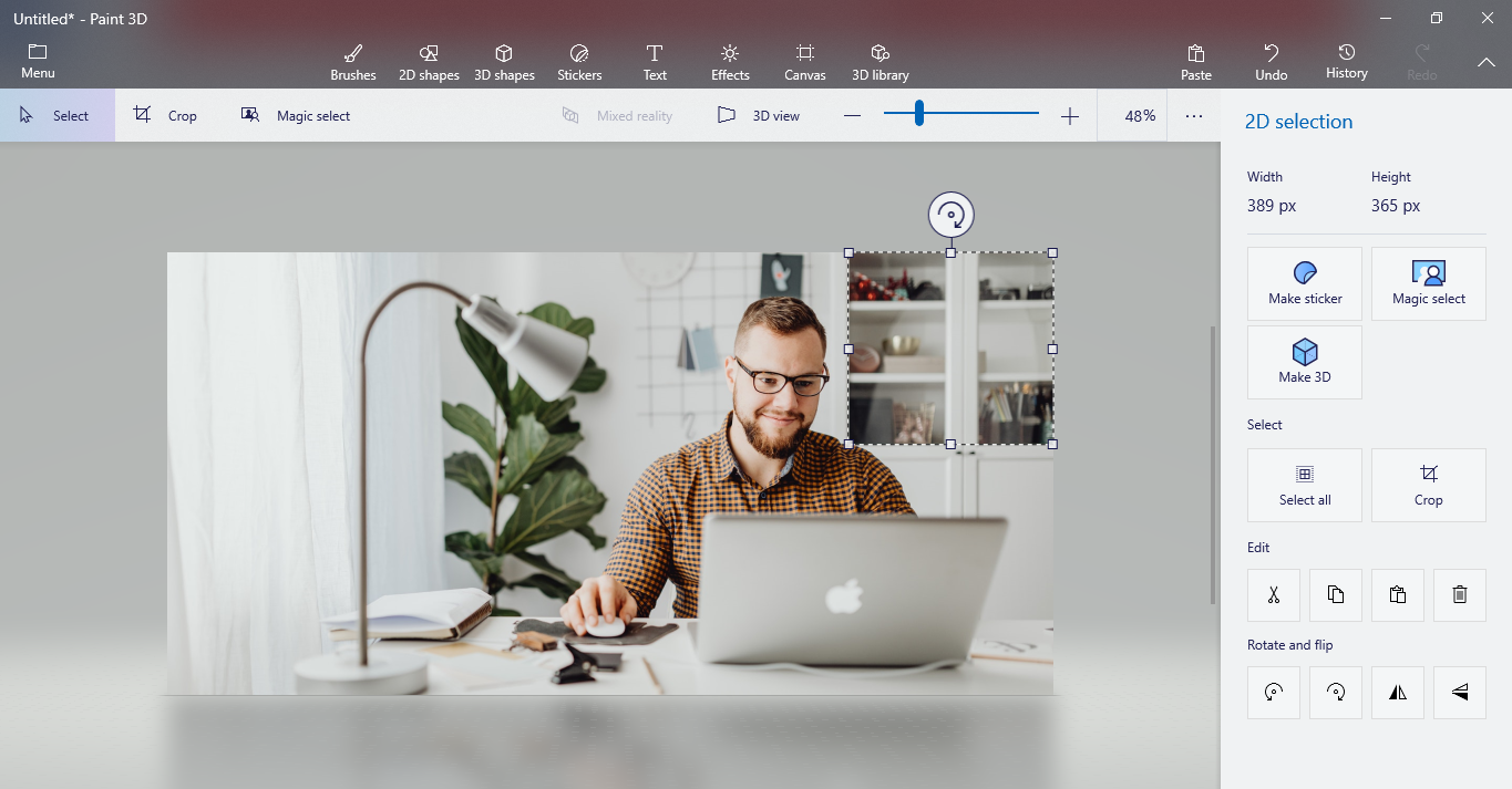 Selecting The Area We Want to Blur From The Image Using Select Tool in Paint 3D