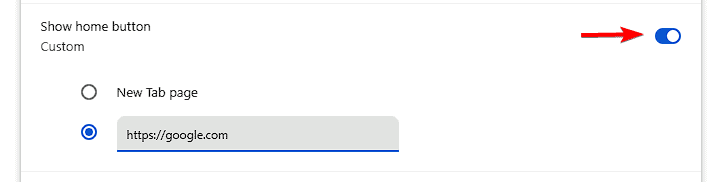 Переключатель показа кнопки Домой в Chrome