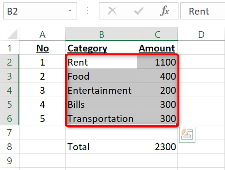 Выделение данных для круговой диаграммы