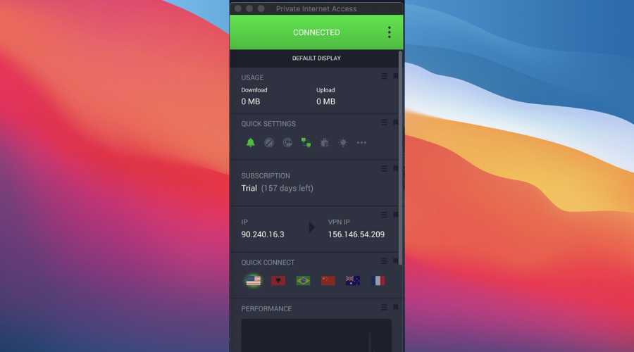 Список серверов и кнопка подключения в приложении VPN
