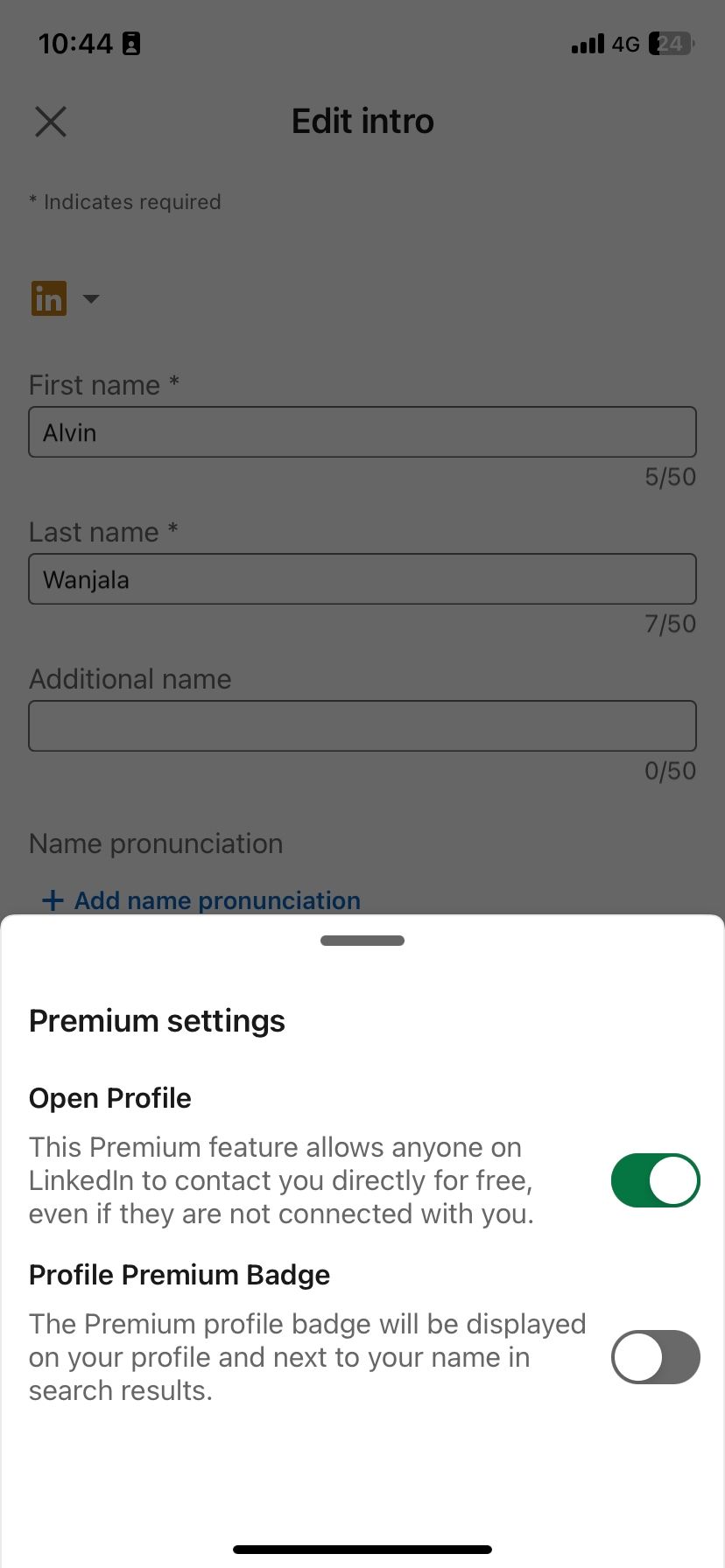 Опция Премиум‑бейдж в настройках профиля