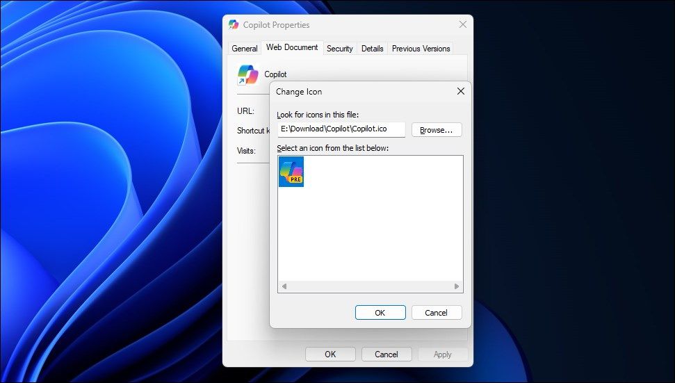 Выбор значка Copilot
